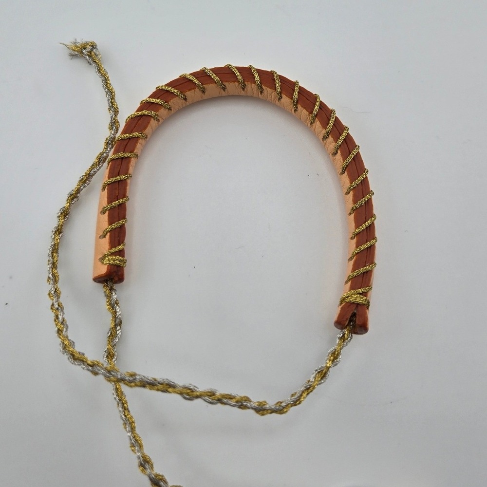 Fendi Selleria Leather Whipstitch Adjustable Bracelet Peach Gold Silver Charm - Picture 6 of 8